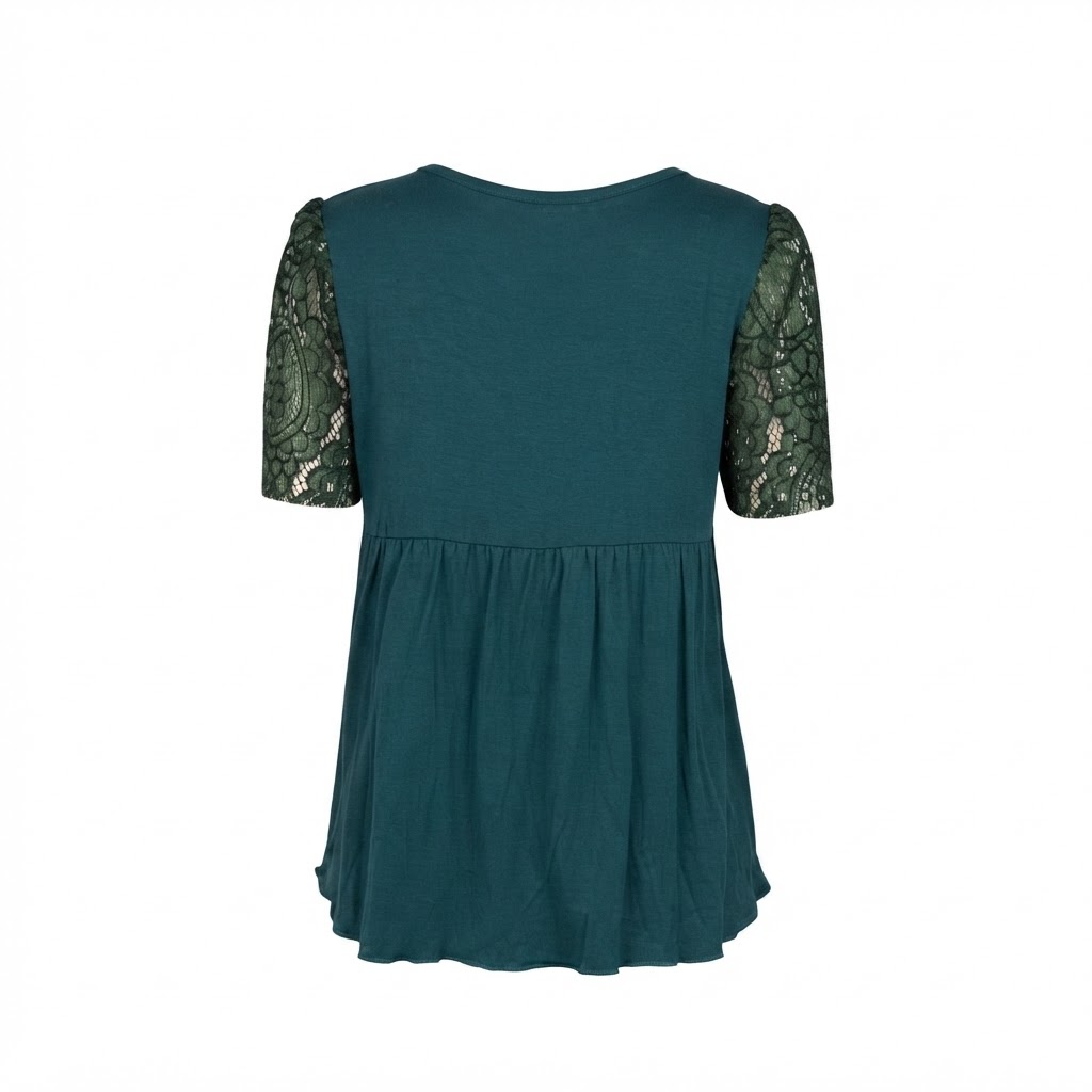Bluza verde de dama cu maneci scurte din dantela si croiala larga
