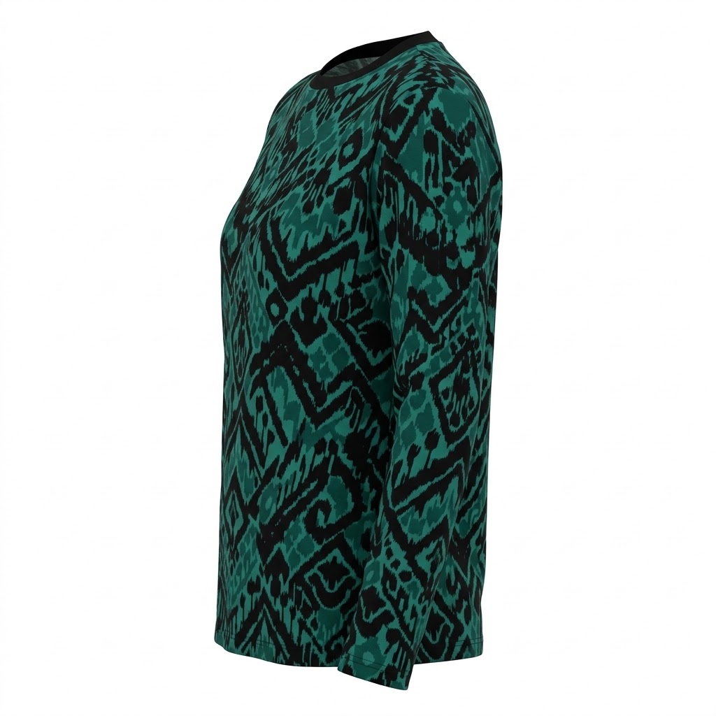 Bluza verde tricotat femei maneca lunga imprimeu geometric