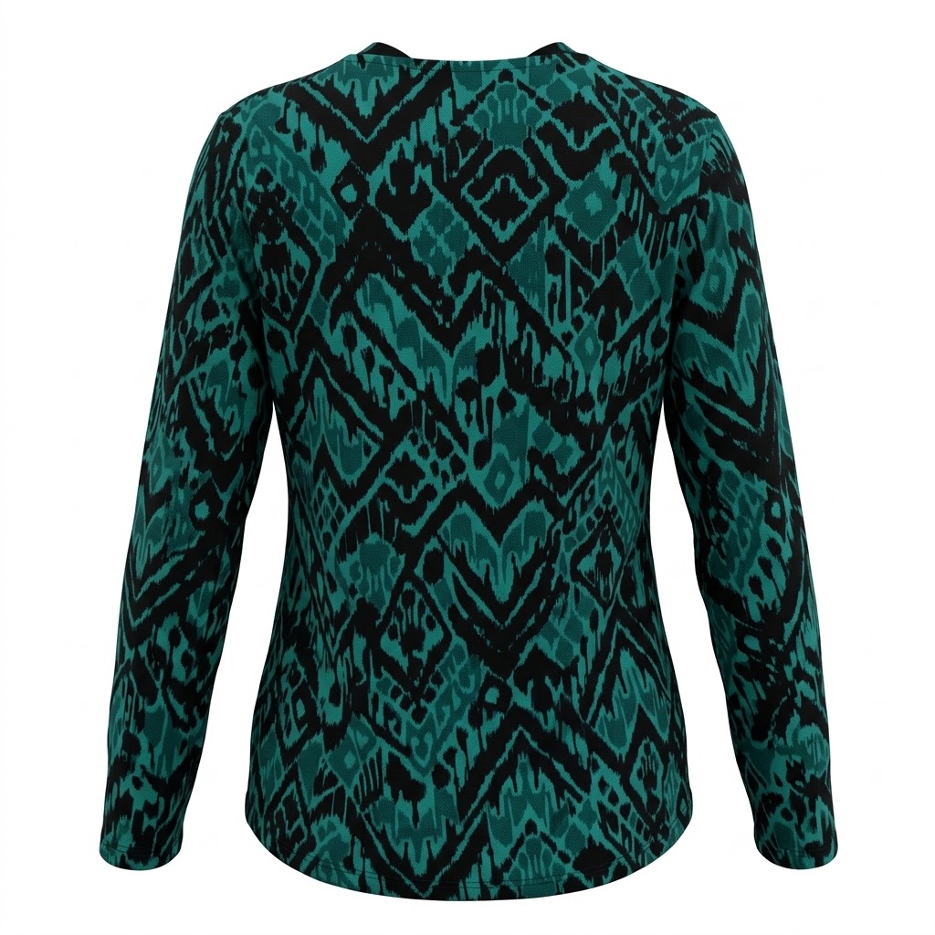 Bluza verde tricotat femei maneca lunga imprimeu geometric
