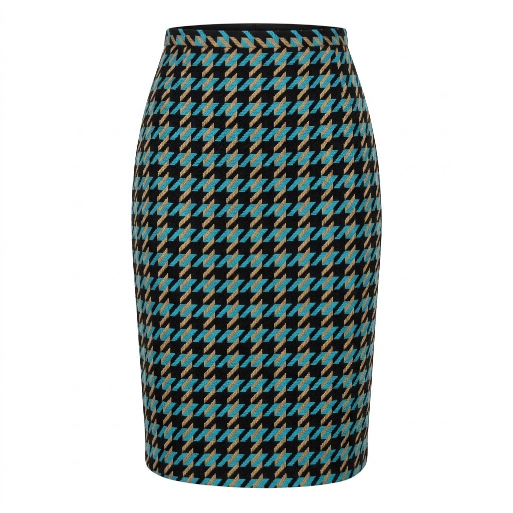 Fusta dama midi tricotata cu model geometric multicolor
