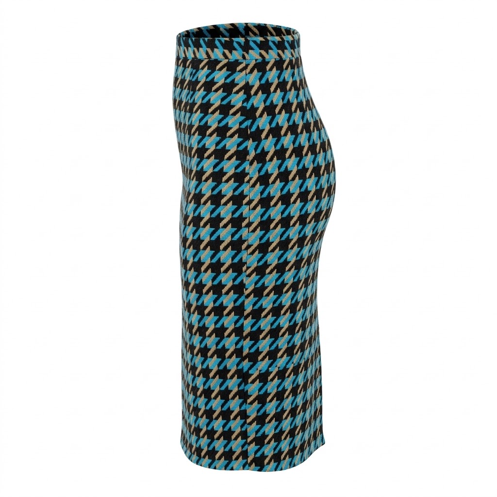 Fusta dama midi tricotata cu model geometric multicolor