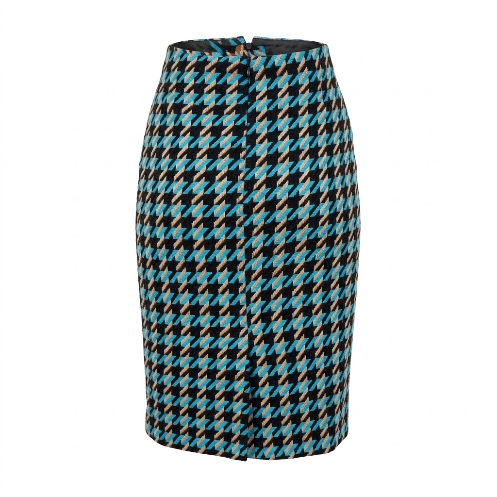 Fusta dama midi tricotata cu model geometric multicolor