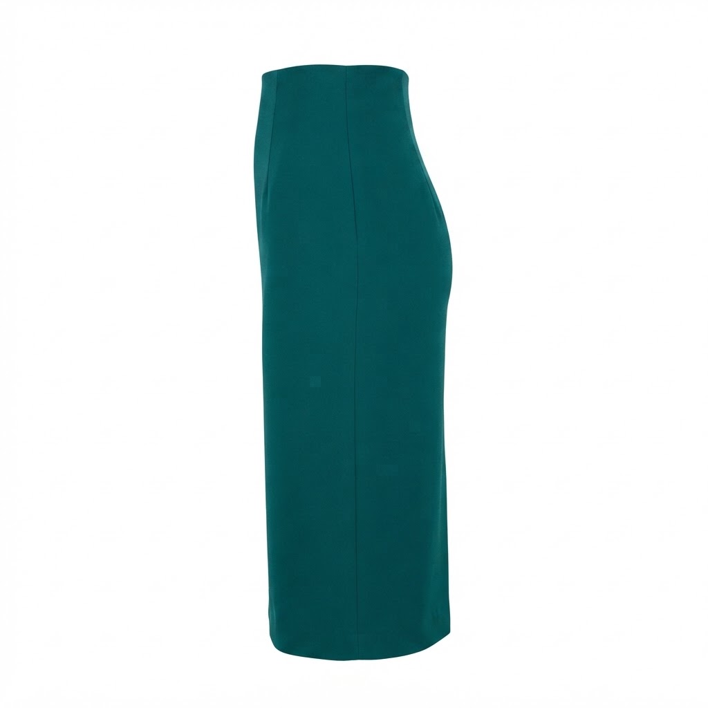 Fusta conica dama verde inchis midi din material textil texturat