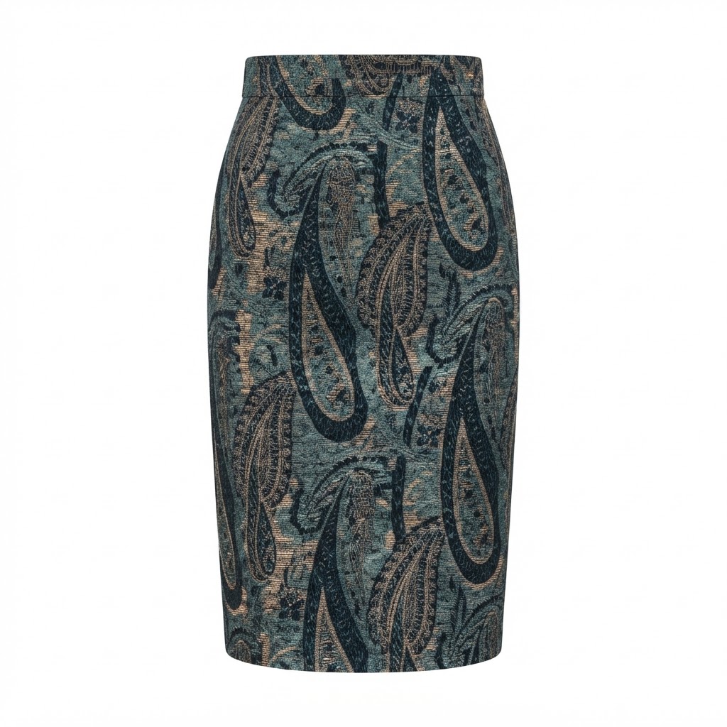 Fusta midi cu imprimeu paisley multicolor si talie inalta