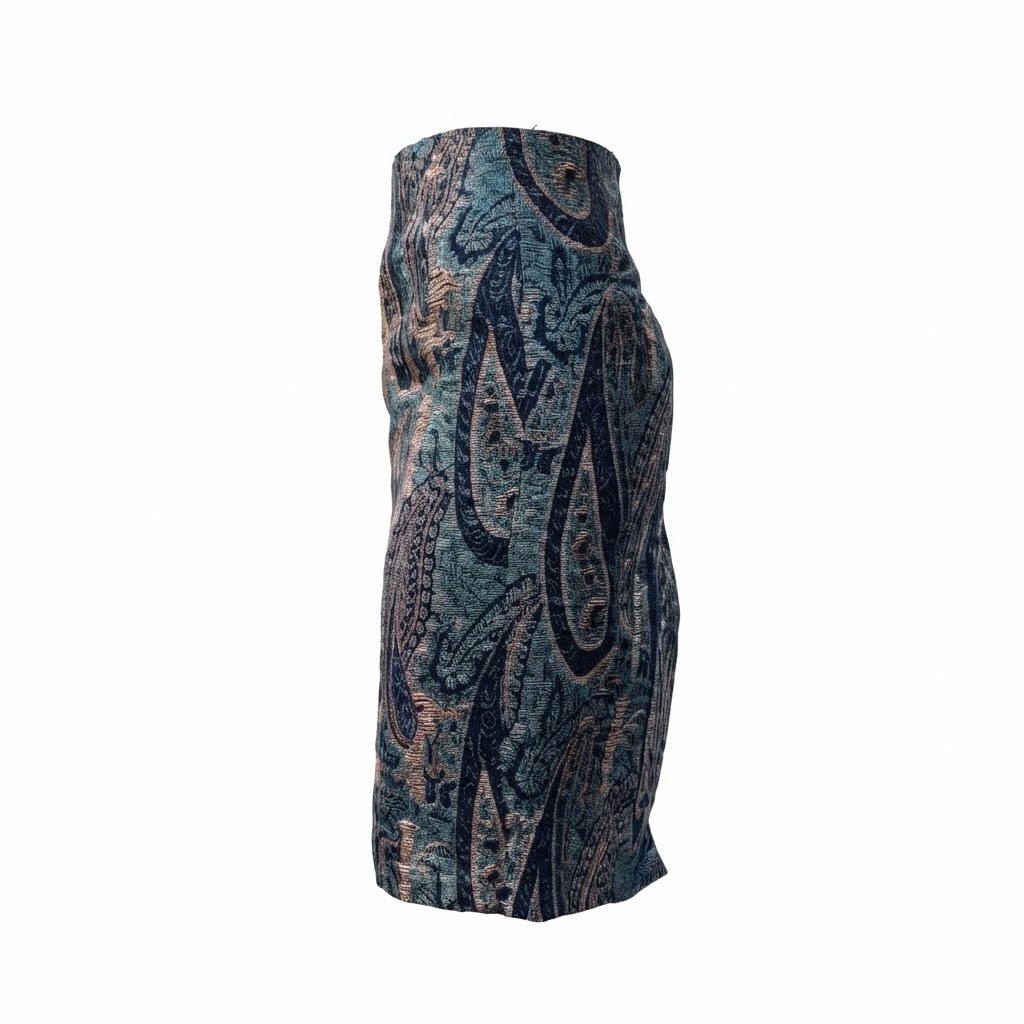 Fusta midi cu imprimeu paisley multicolor si talie inalta