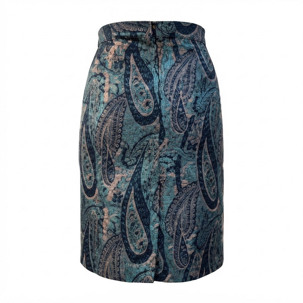 Fusta midi cu imprimeu paisley multicolor si talie inalta
