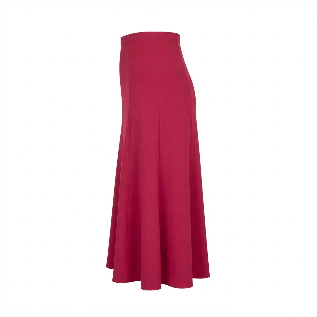 Fusta midi magenta cu talie inalta si cusaturi verticale