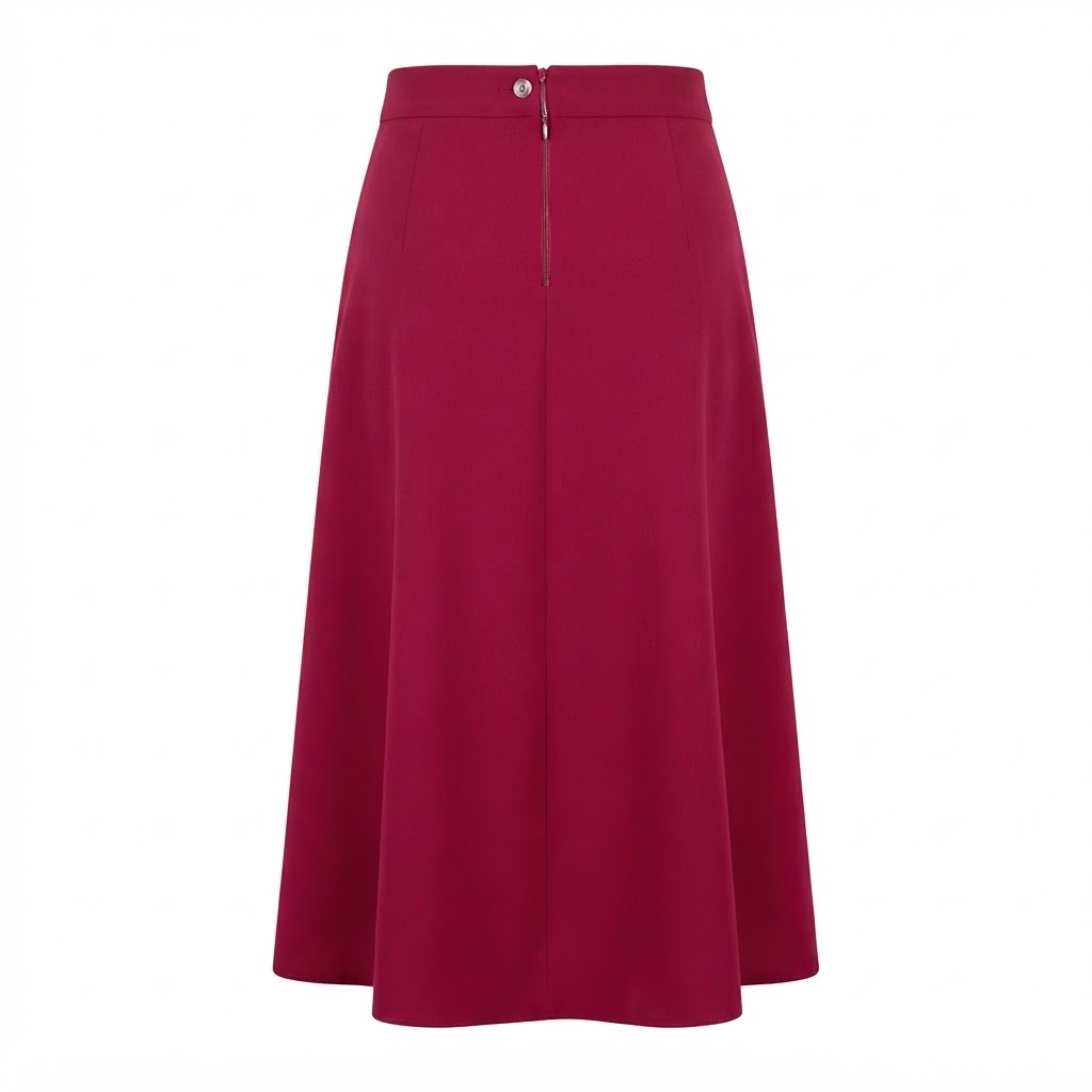 Fusta midi magenta cu talie inalta si cusaturi verticale