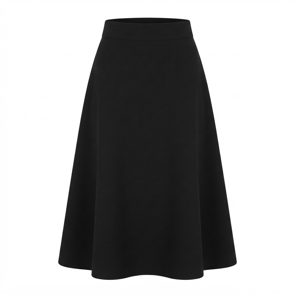 Fusta neagra midi in A cu talie inalta