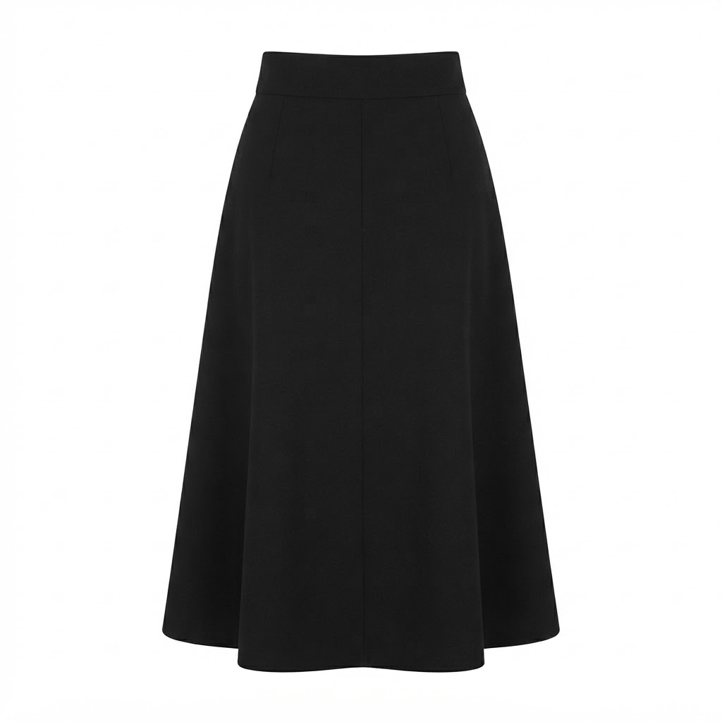 Fusta neagra midi in A cu talie inalta