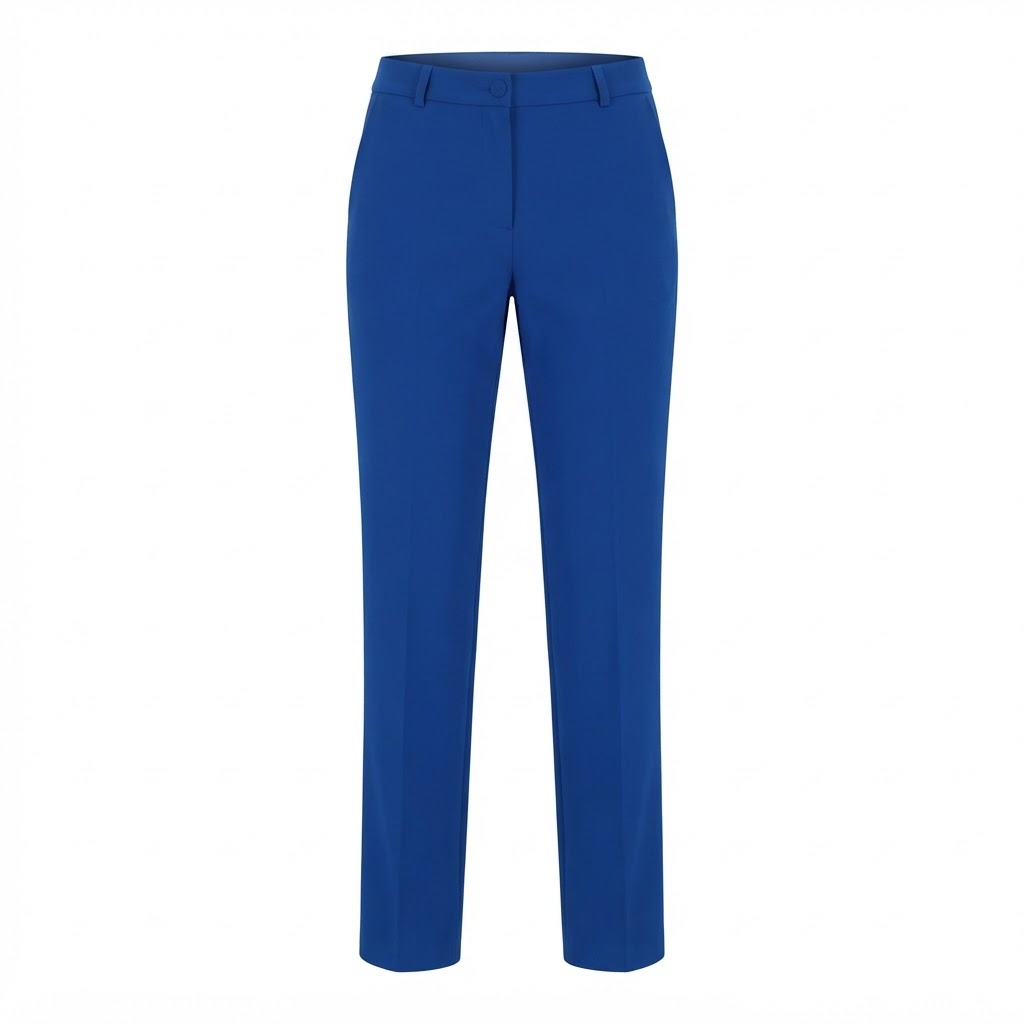 Pantaloni dama casual albastru royal cu croiala dreapta si talie medie