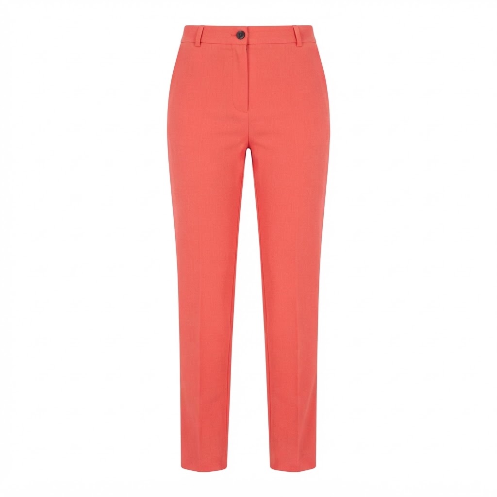 Pantaloni de dama lungi cu croiala conica si talie inalta de culoare coral