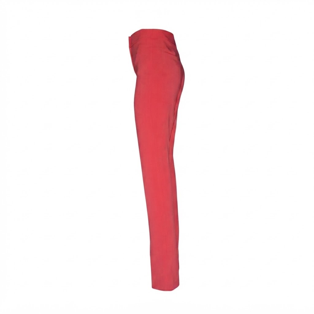Pantaloni de dama lungi cu croiala conica si talie inalta de culoare coral
