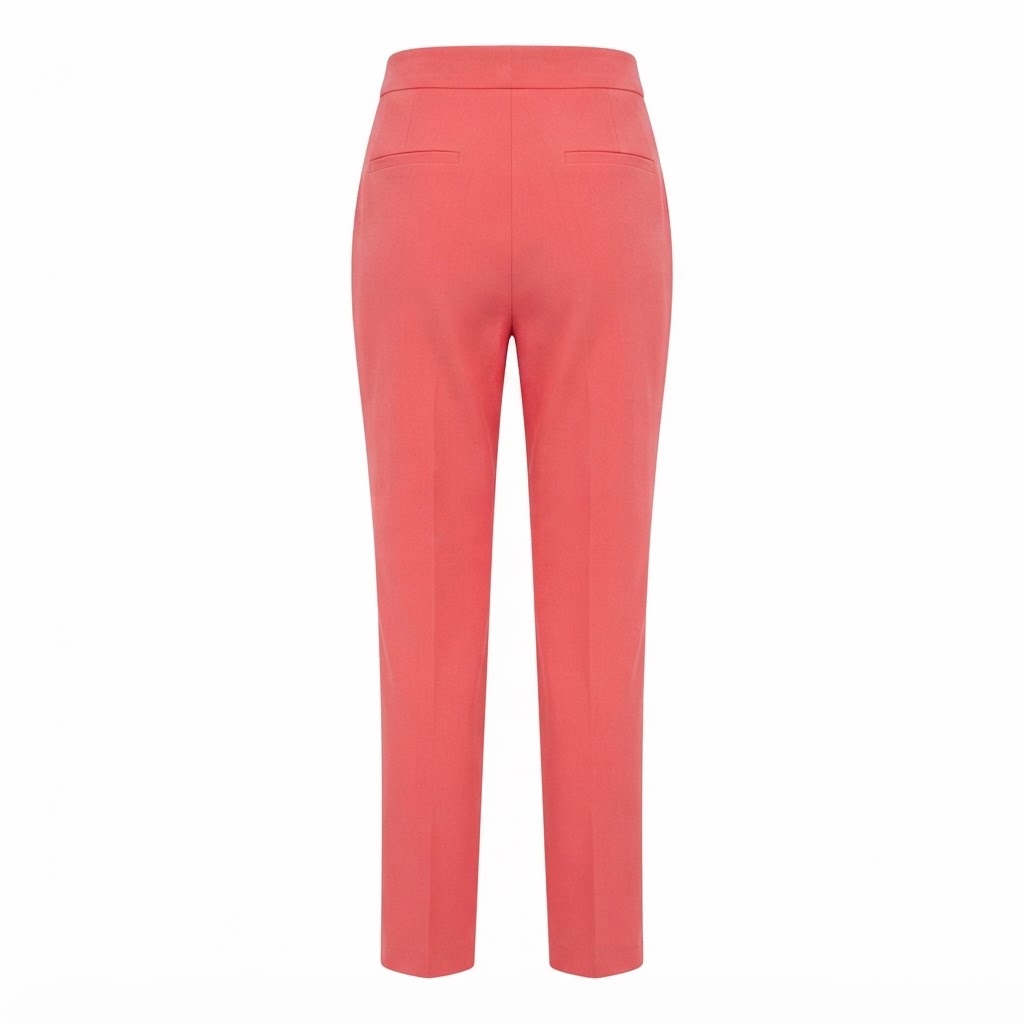 Pantaloni de dama lungi cu croiala conica si talie inalta de culoare coral