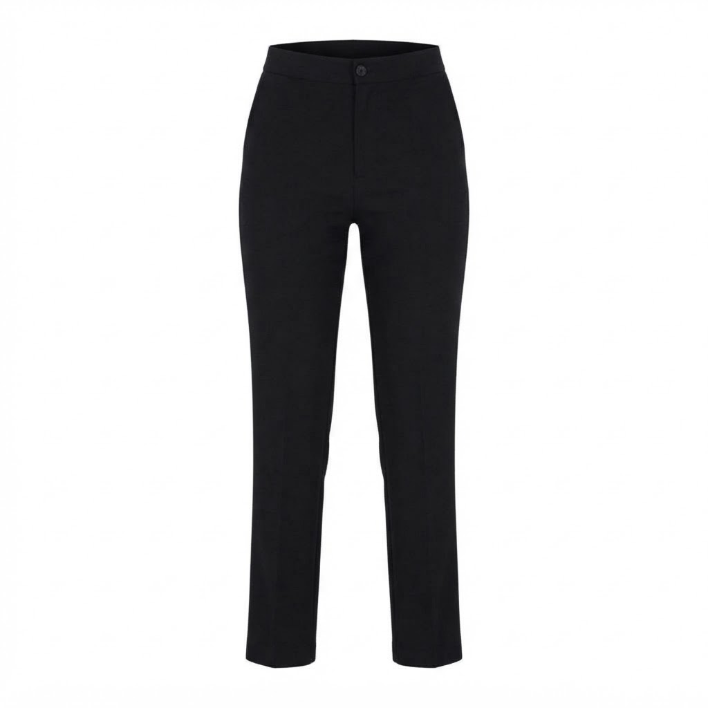 Pantaloni negri dama lungi cu croiala dreapta si talie inalta