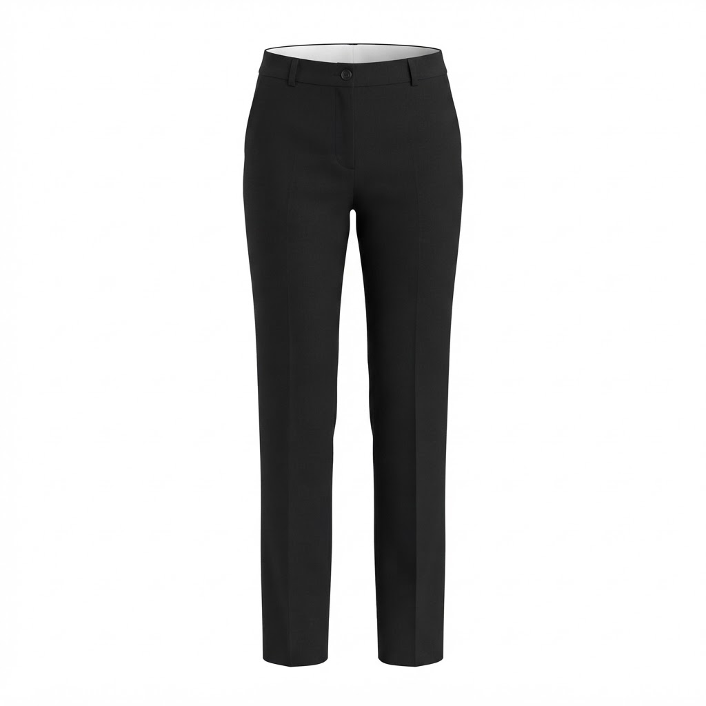 Pantaloni negri eleganti de dama cu croiala dreapta si talie cu gaici.