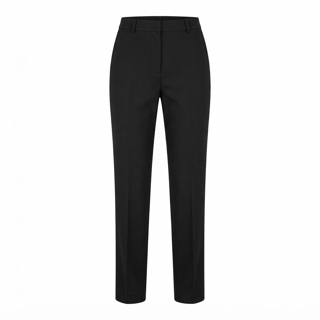 Pantaloni negri de dama cu croiala dreapta slim si talie cu gaici