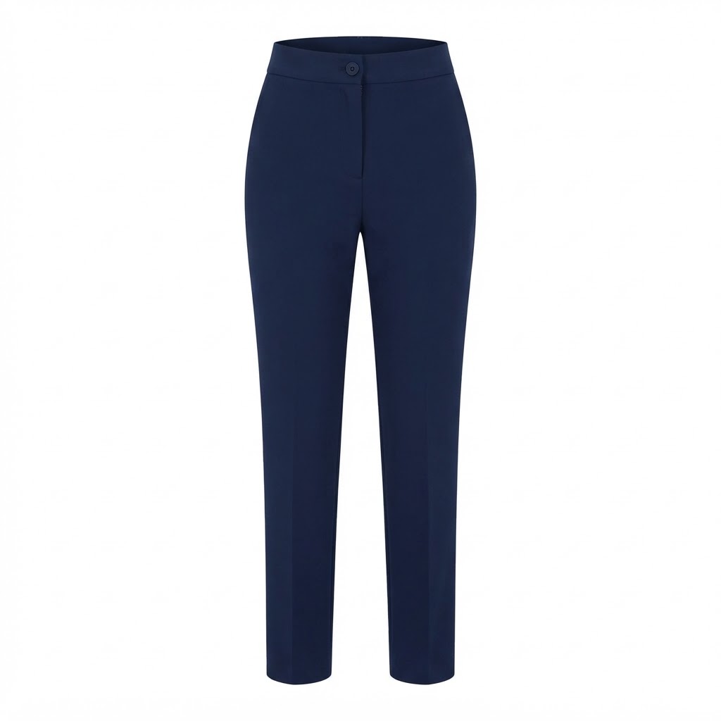 Pantaloni dama office bleumarin drepti cu talie inalta si nasture central
