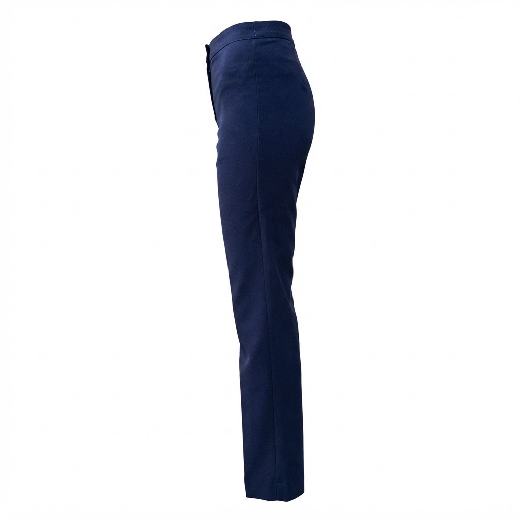 Pantaloni dama office bleumarin drepti cu talie inalta si nasture central