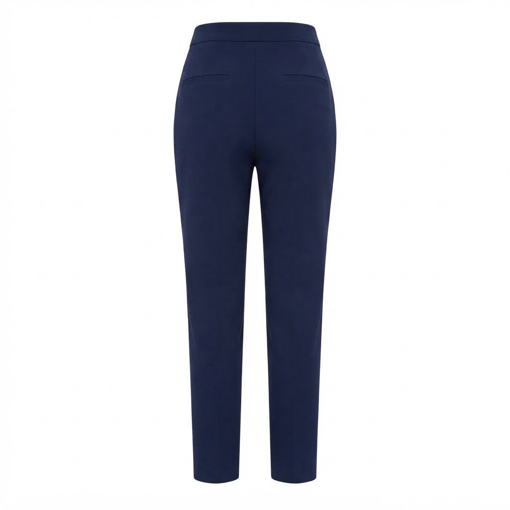 Pantaloni dama office bleumarin drepti cu talie inalta si nasture central