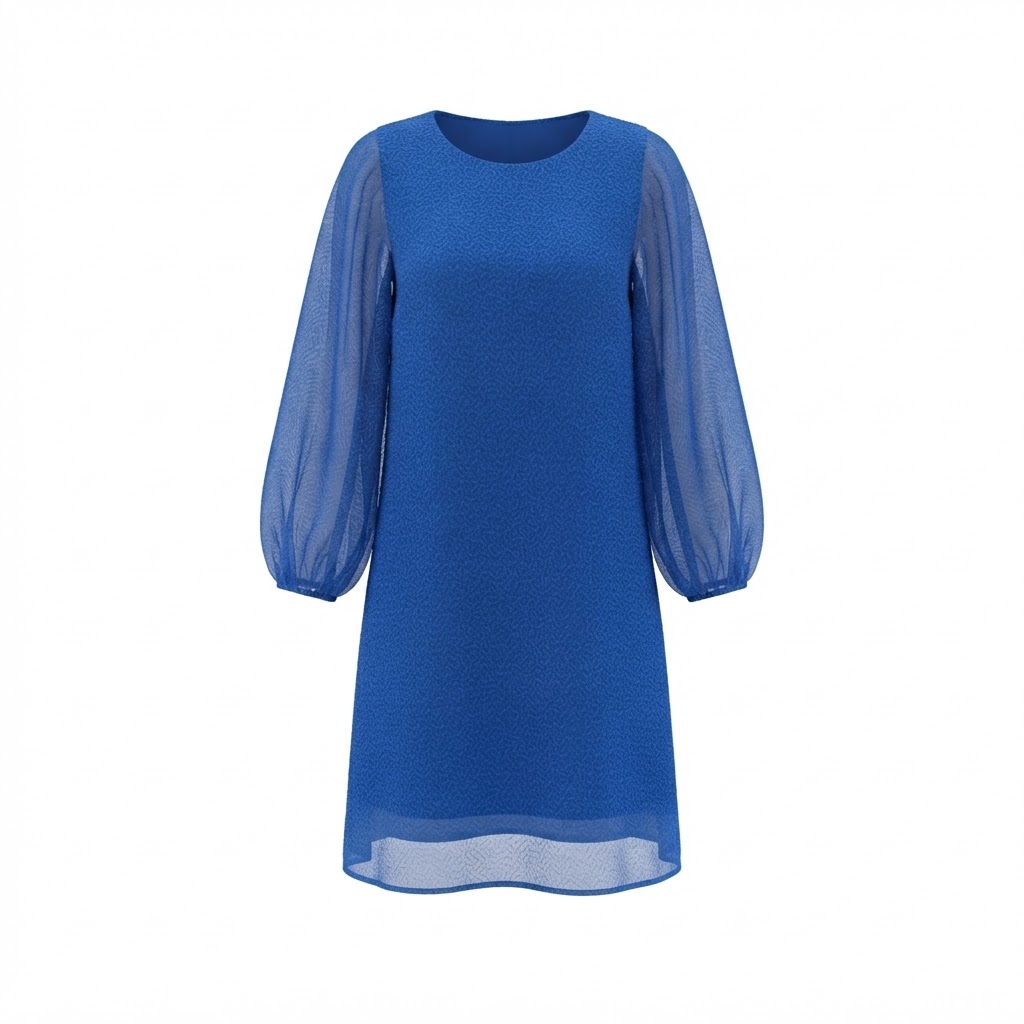 Rochie albastra de dama cu maneci lungi transparente din voal Rochie albastra de dama cu maneci lungi transparente din voal