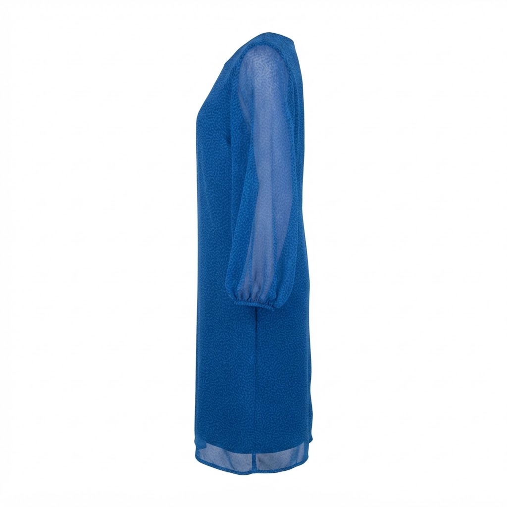 Rochie albastra de dama cu maneci lungi transparente din voal