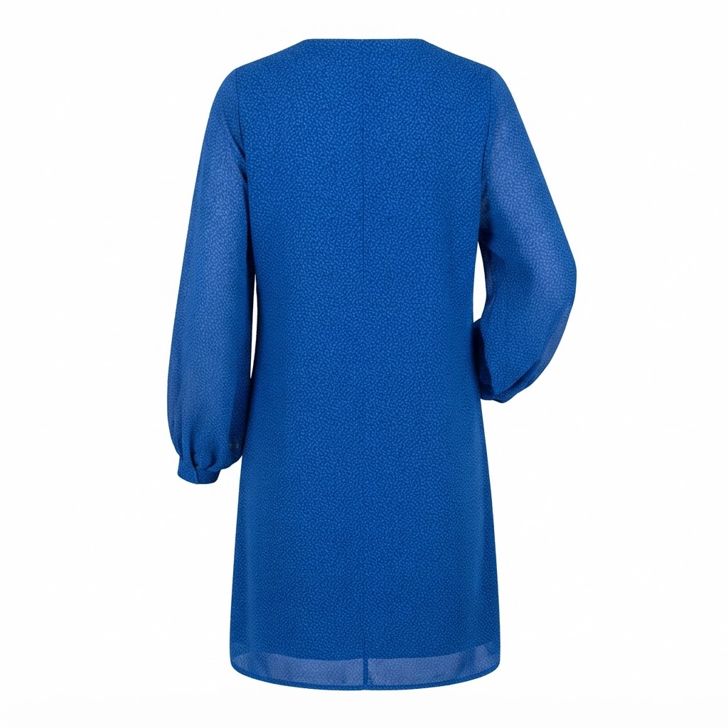 Rochie albastra de dama cu maneci lungi transparente din voal