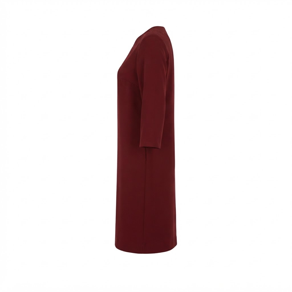 Rochie bordeaux de dama cu croiala dreapta si decolteu cu nod