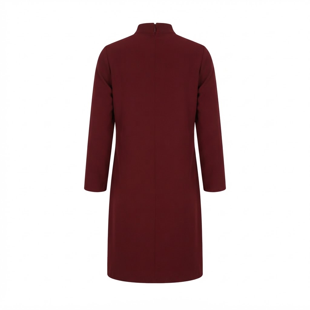 Rochie bordeaux de dama cu croiala dreapta si decolteu cu nod