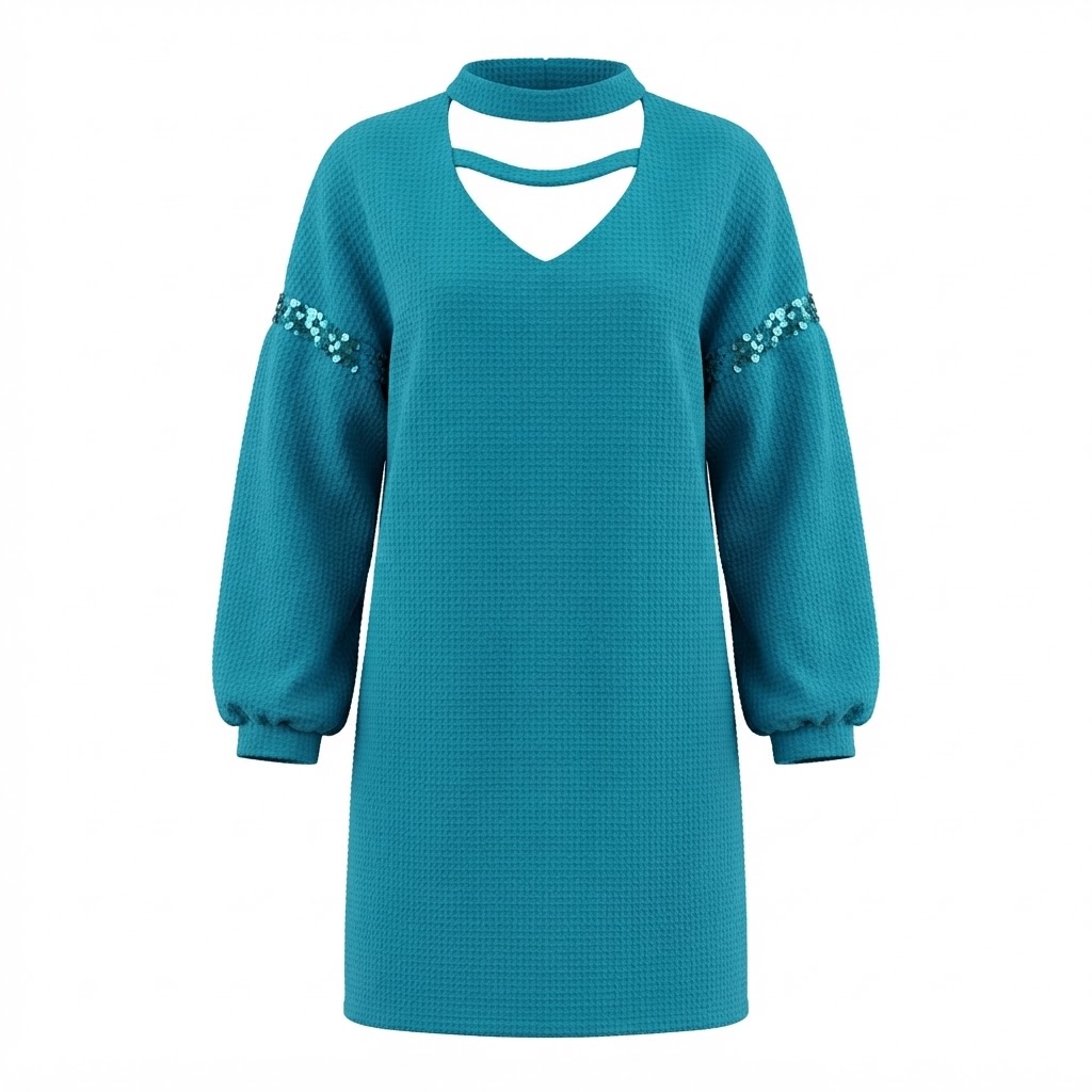 Rochie dama bleumarin cu maneci lungi bufante si decupaj frontal Rochie dama bleumarin cu maneci lungi bufante si decupaj frontal