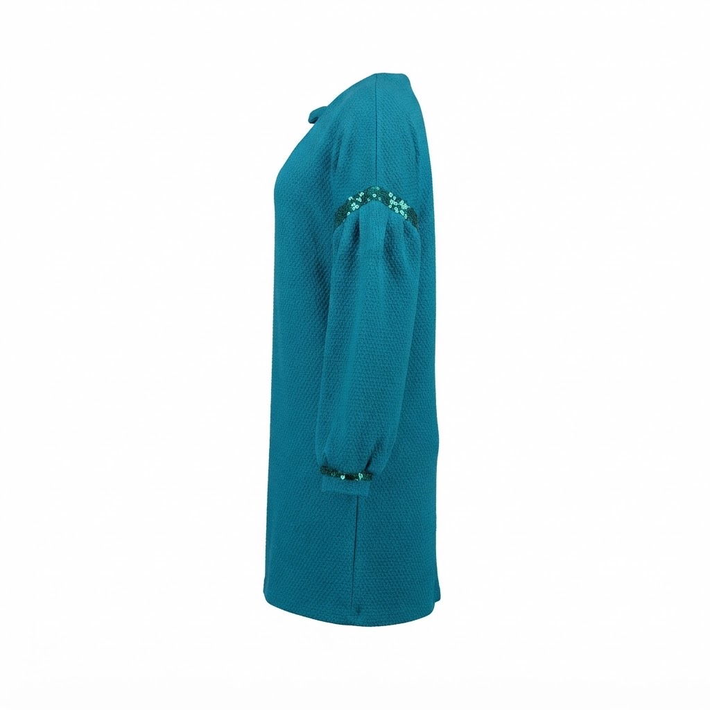 Rochie dama bleumarin cu maneci lungi bufante si decupaj frontal