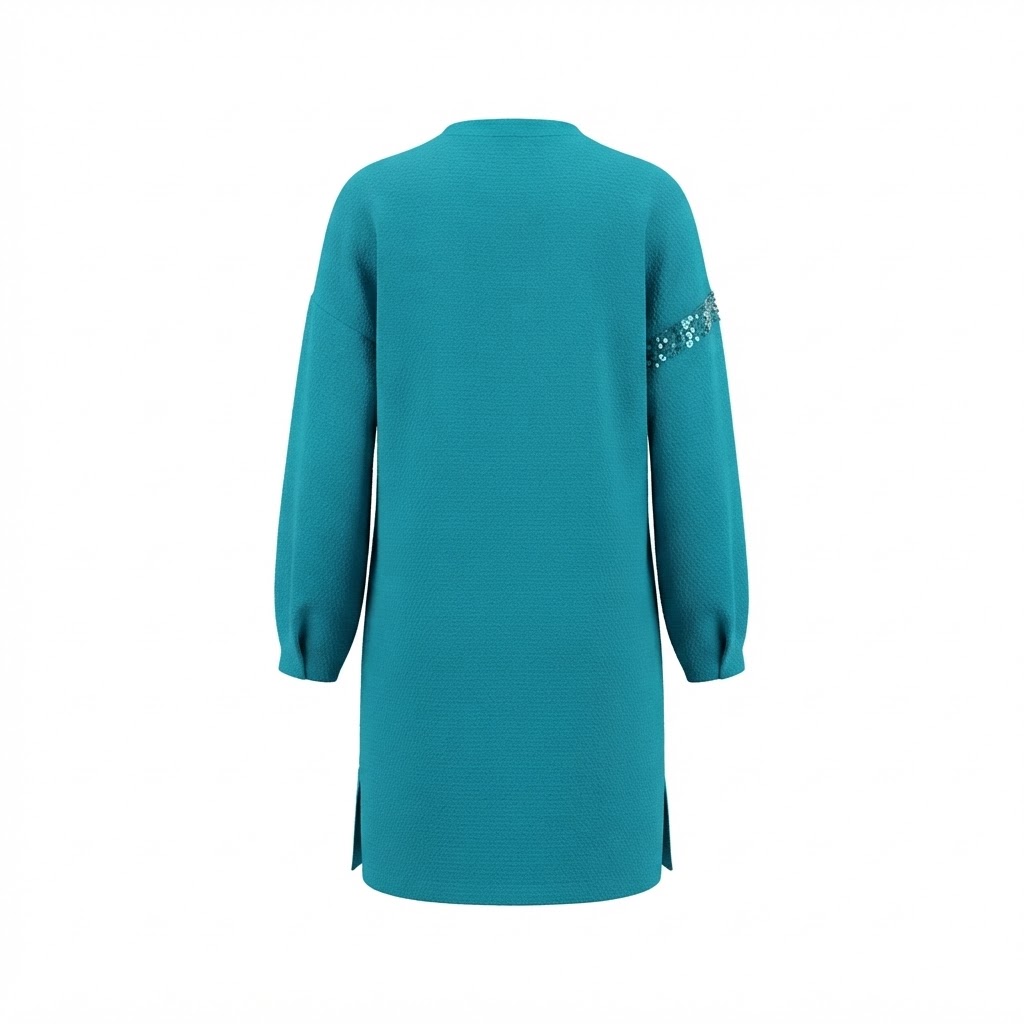 Rochie dama bleumarin cu maneci lungi bufante si decupaj frontal