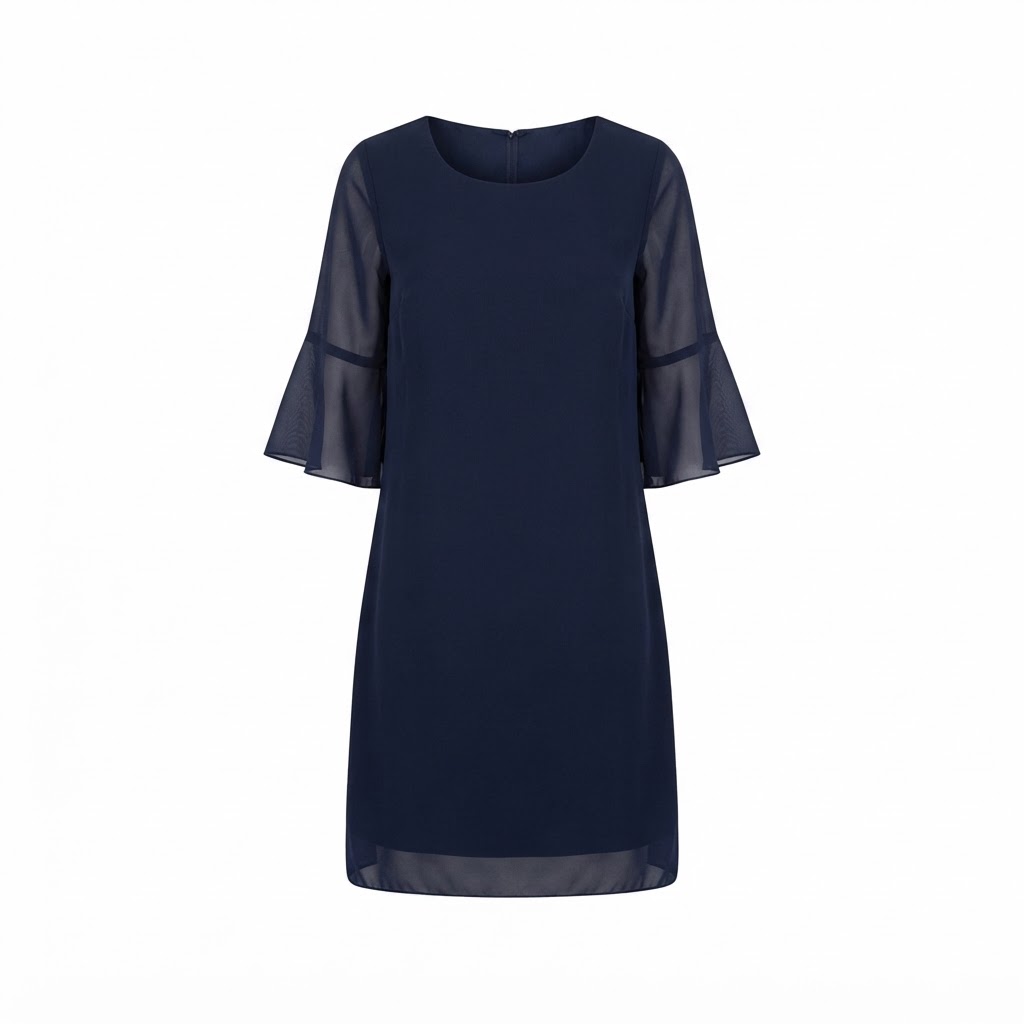Rochie scurta bleumarin dama din voal cu maneci evazate Rochie scurta bleumarin dama din voal cu maneci evazate