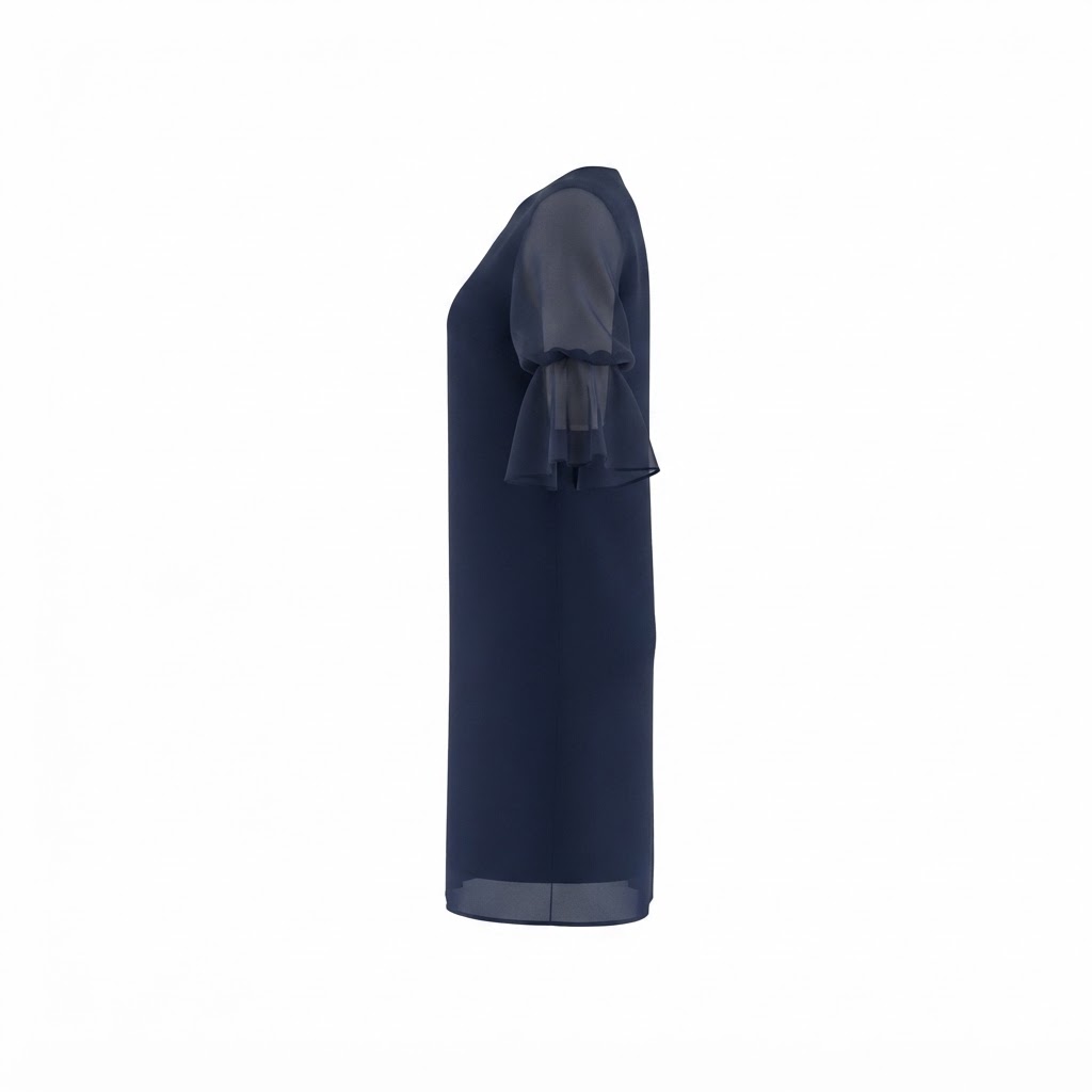 Rochie scurta bleumarin dama din voal cu maneci evazate