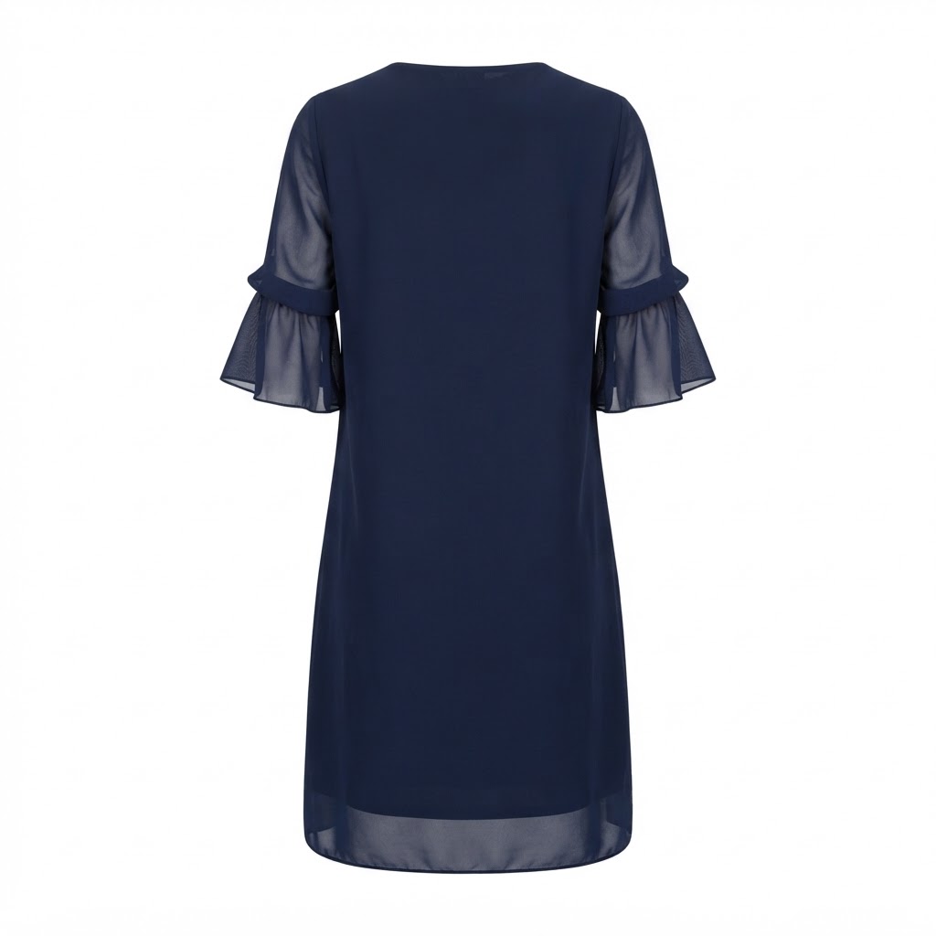 Rochie scurta bleumarin dama din voal cu maneci evazate