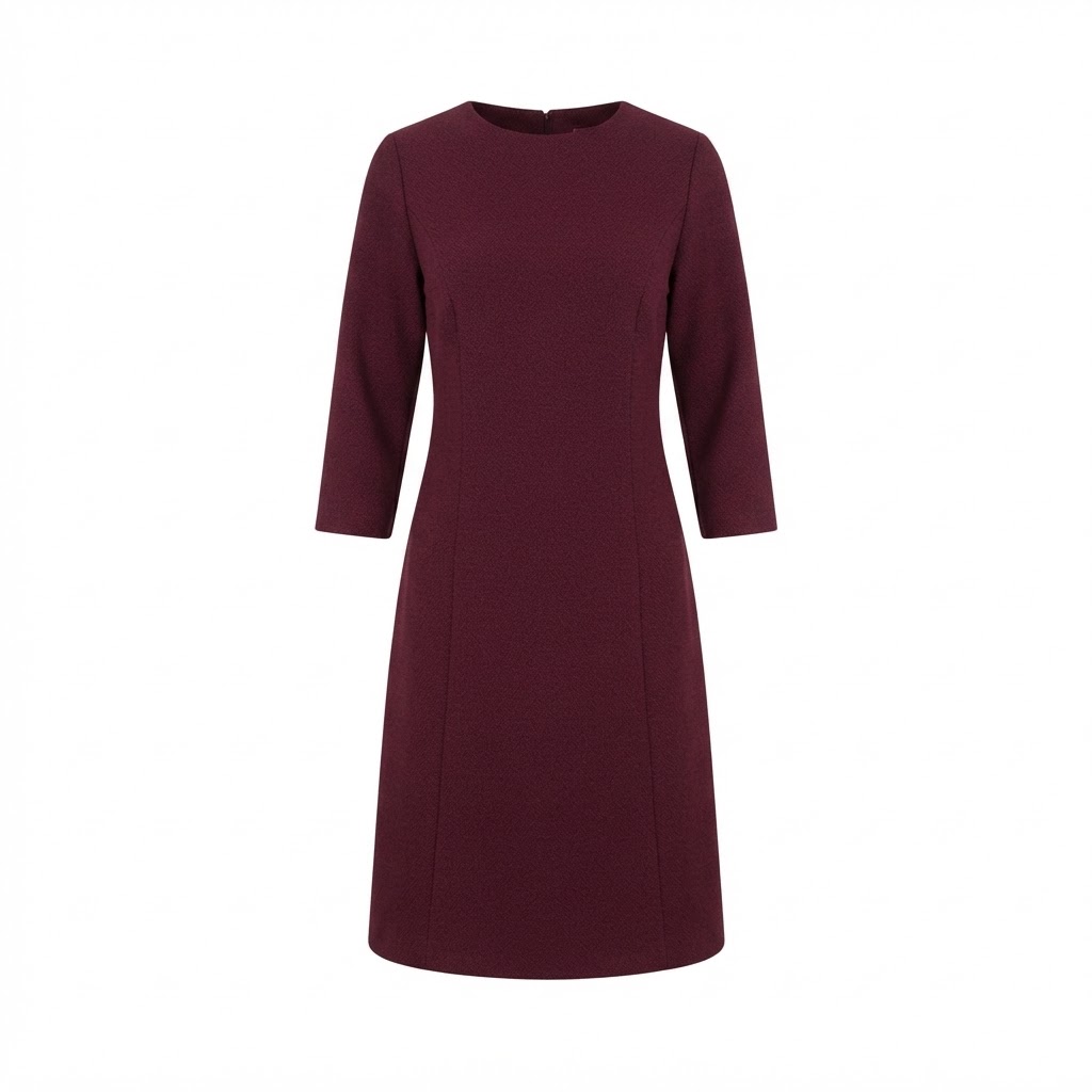 Rochie dama grena midi cu maneca trei sferturi si decolteu rotund Rochie dama grena midi cu maneca trei sferturi si decolteu rotund