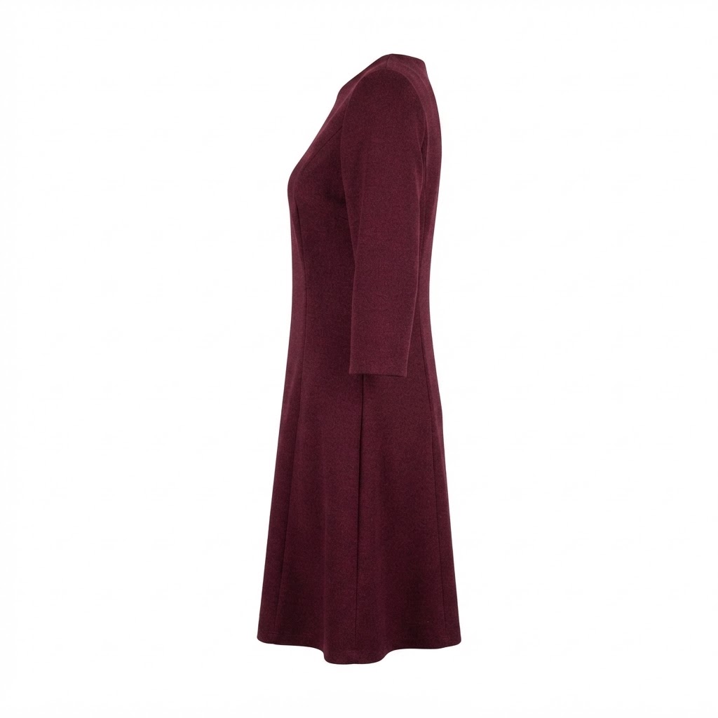 Rochie dama grena midi cu maneca trei sferturi si decolteu rotund