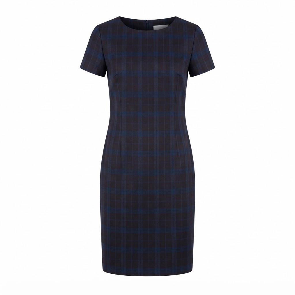 Rochie dama midi conica in carouri albastru cu maneci scurte Rochie dama midi conica in carouri albastru cu maneci scurte