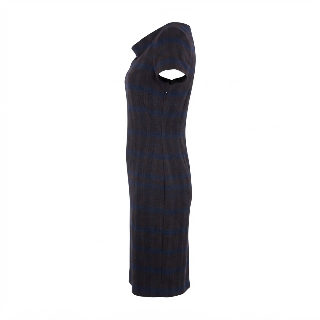 Rochie dama midi conica in carouri albastru cu maneci scurte