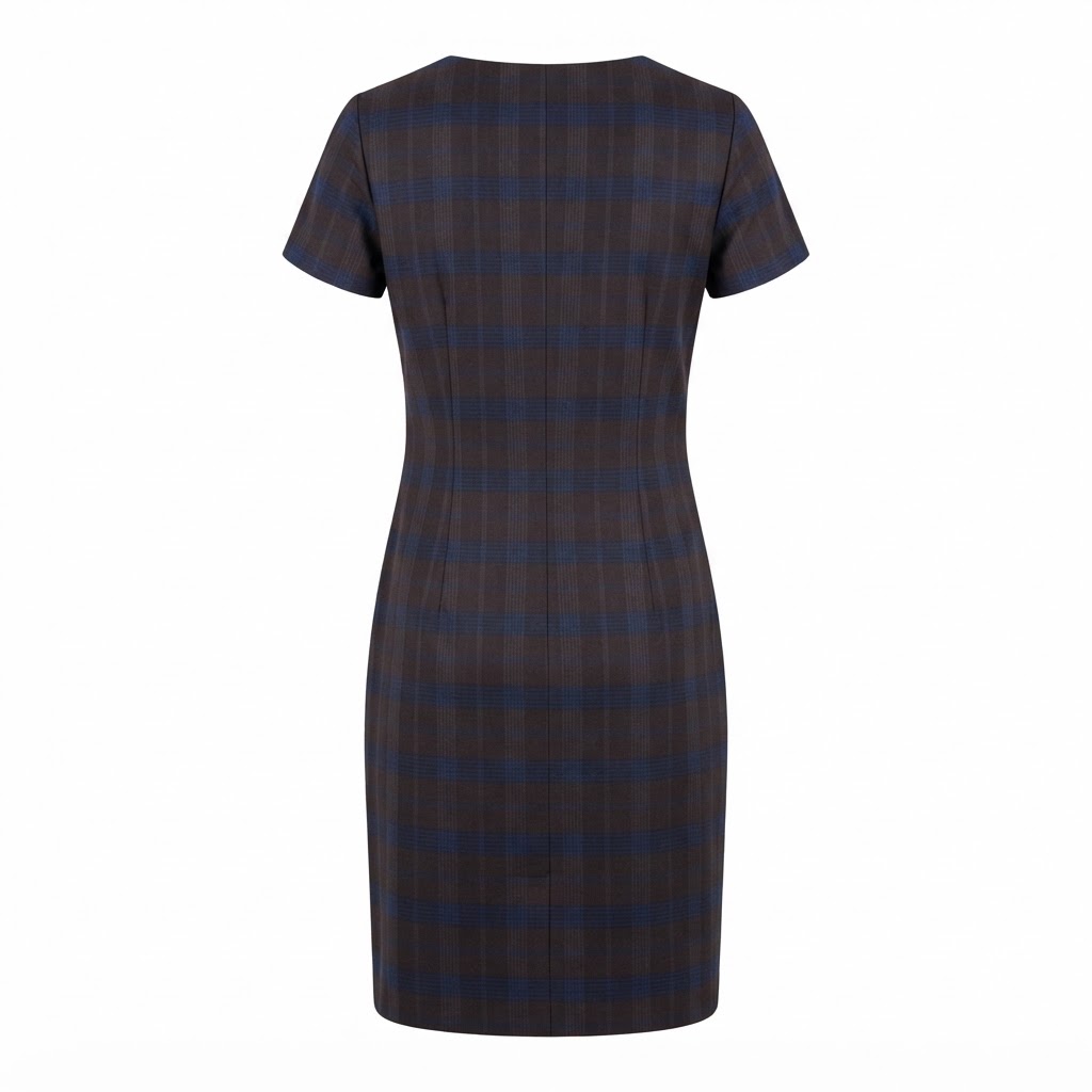 Rochie dama midi conica in carouri albastru cu maneci scurte
