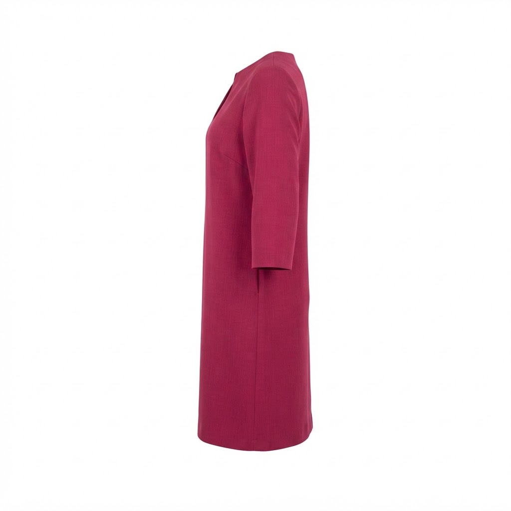 Rochie dama magenta midi cu guler inalt si pliuri frontale