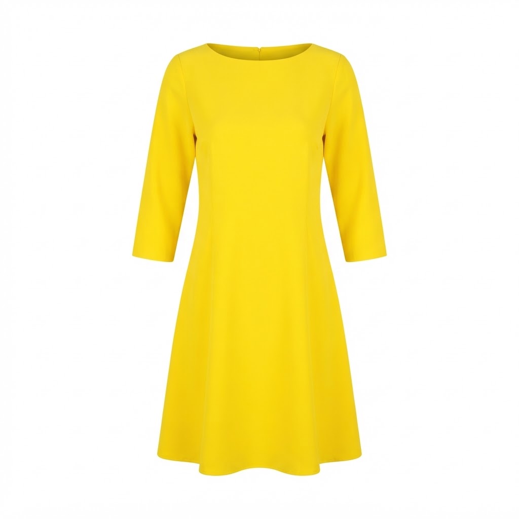 Rochie galbena dama midi cu maneci trei sferturi Rochie galbena dama midi cu maneci trei sferturi