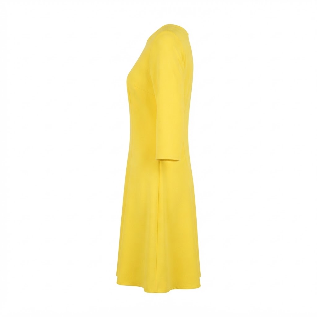 Rochie galbena dama midi cu maneci trei sferturi