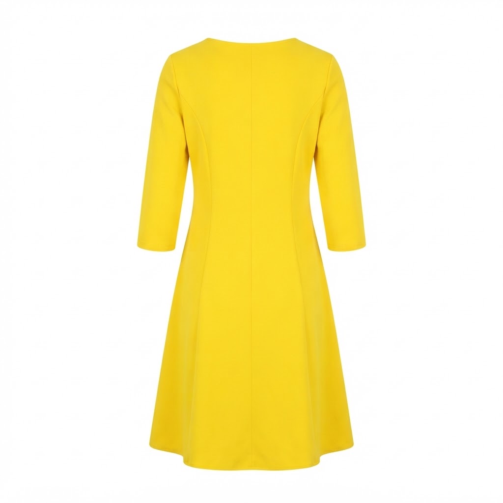 Rochie galbena dama midi cu maneci trei sferturi