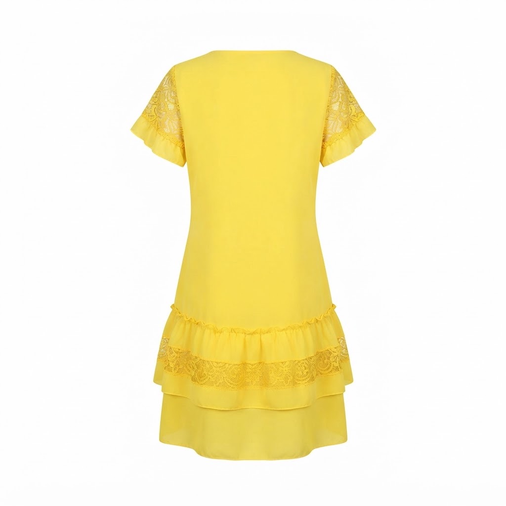 Rochie galbena scurta cu dantela si volane