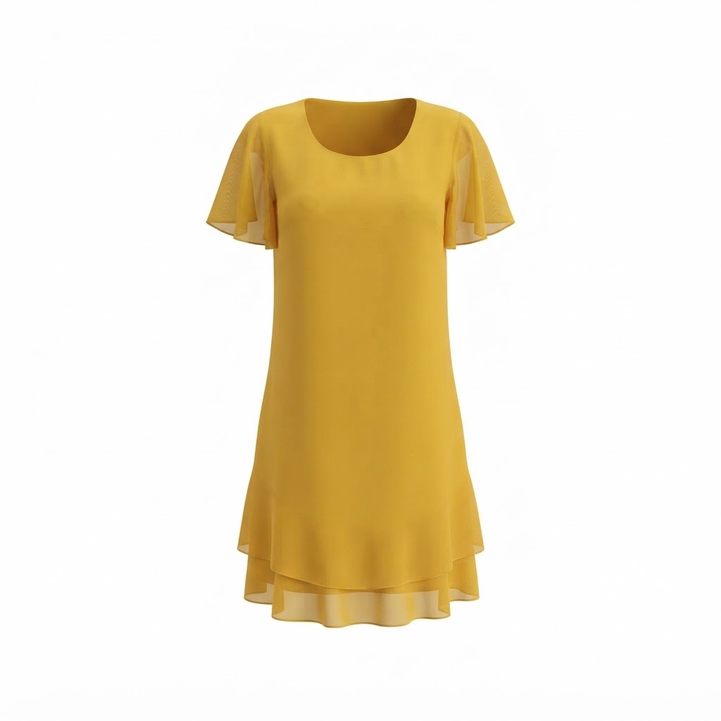 Rochie galbena scurta din sifon cu maneci evazate Rochie galbena scurta din sifon cu maneci evazate