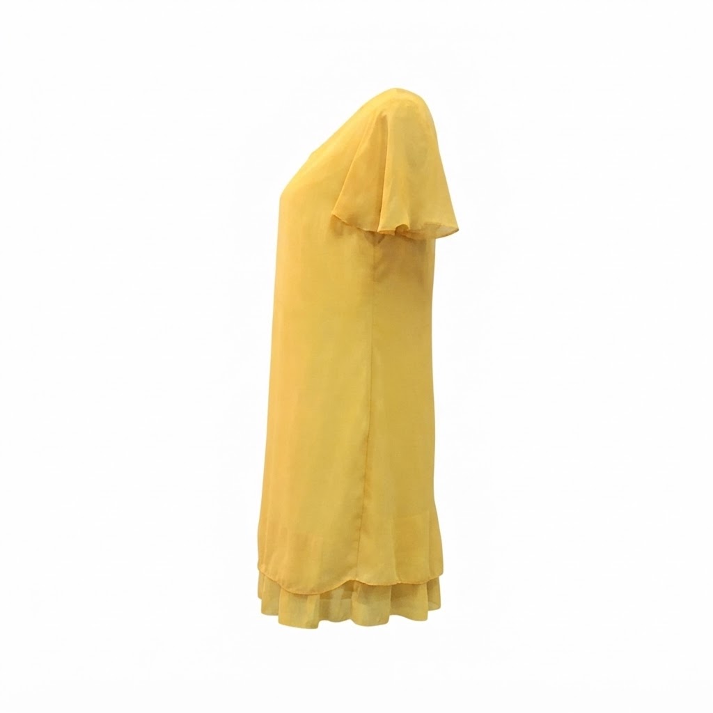 Rochie galbena scurta din sifon cu maneci evazate