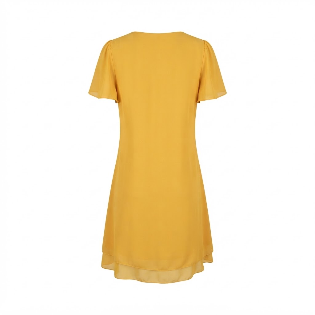 Rochie galbena scurta din sifon cu maneci evazate