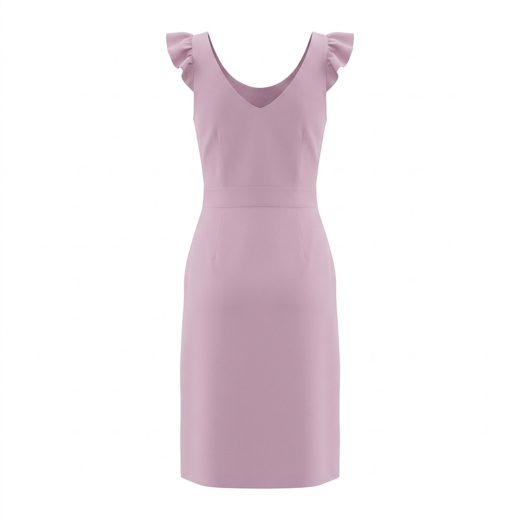 Rochie midi mov de dama cu volane pe umeri pe fundal alb