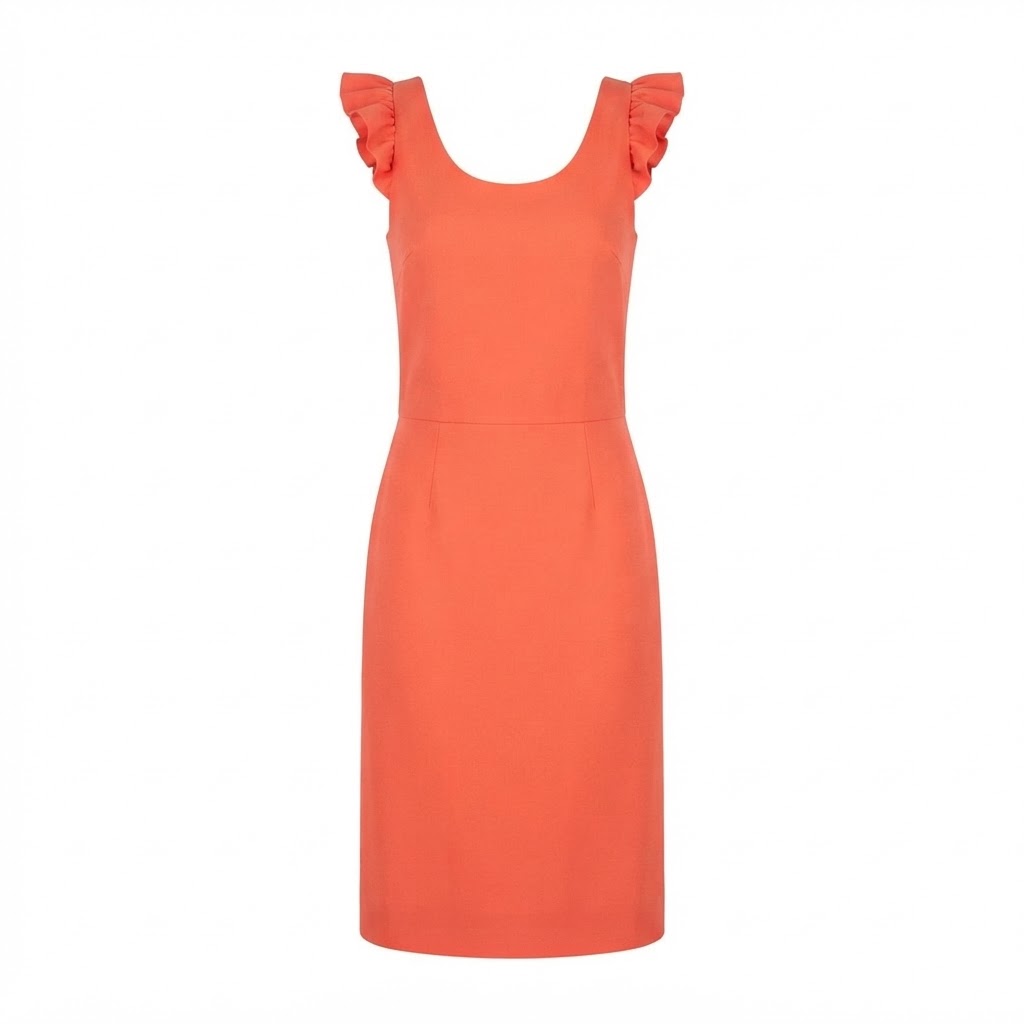 Rochie midi de dama portocalie cu volane pe umeri Rochie midi de dama portocalie cu volane pe umeri